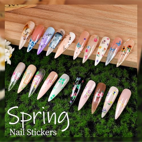 Teenitor 50 Sheets Nail Stickers for Nail Art, Colorful Flower Nail Art Stickers for Kids, 3D Self Adhesive Black & White Flower Fingernail Stickers for Women Girl, Daisy Nail Decals for Spring Summer