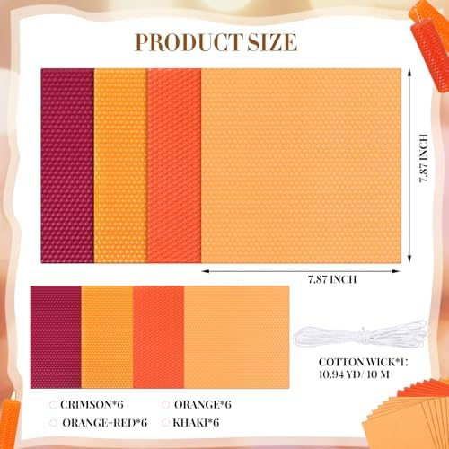 Yuntau 24 Pcs Beeswax Candle Making Kit, 8 x 8 Inches, Fall Color