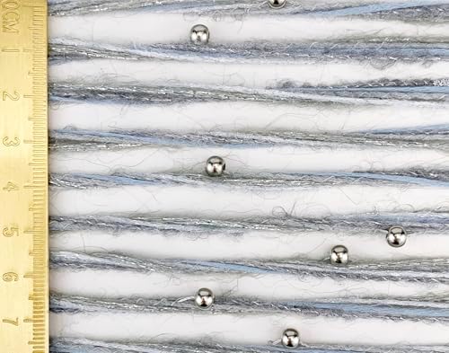 Artisanal Yarn Collection Multifiber Fancy Yarn with Silver Beads for Knitting Crocheting Crafts DIY, Set of 3 Rolls (Dusty Blue & Silver Beads)