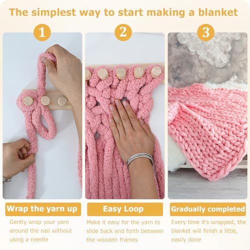 ZMJY 46" Adjustable Chunky Yarn Loom Kit for DIY Blankets | Beginner-Friendly Hand Knitting Loom with Modular Wooden Frame | No Needles Required for Family Craft, Home Decor & Stress Relief