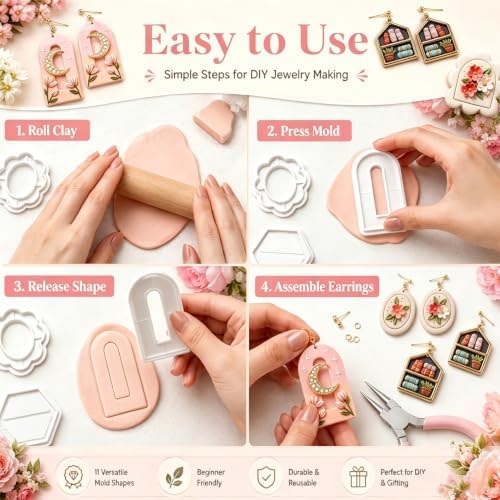 11Pcs Floral Moon Bookshelf Clay Mold Set for Earring Making