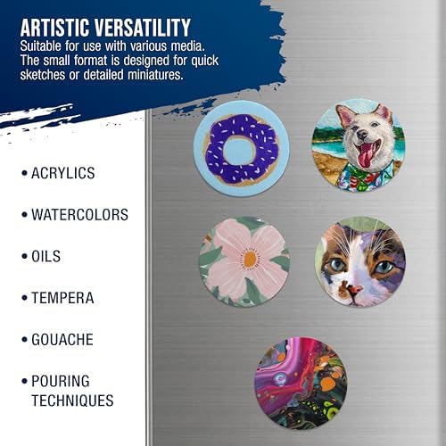 U.S. Art Supply Mini Magnetic Canvas Panels, 24 Pack, 2.5 Inch Round