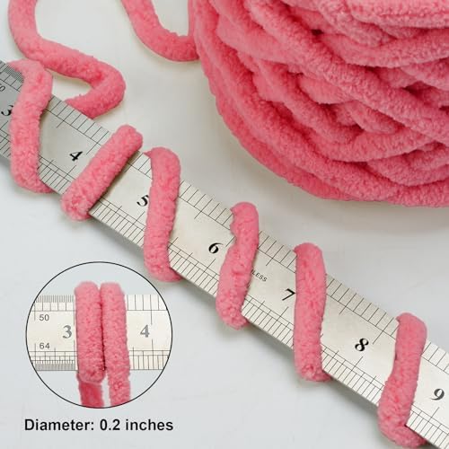 Rose Pink Chunky Chenille Yarn, #6 Super Bulky, 10.5 oz/216 Yards
