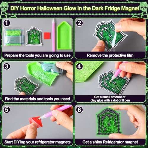 Motipuns 30 Pcs Luminous Halloween Tombstones Diamond Painting Magnets Kits