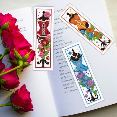 ORIGACH 6 Set Mannequin with Flowers Cross Stitch Bookmark Kit for Beginner