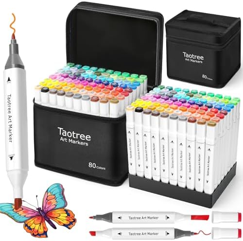 Taotree Alcohol Markers 80 Colors Case & Holders, Dual Tips Art Markers | Chisel & Fine Coloring Pens, Sketch Pens, Art Supplies for Adult Coloring Books Artist Coloring Painting, Drawing, Sketching