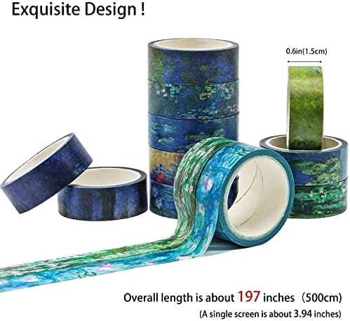 Berkin Arts 12 Rolls Art Floral Designs Washi Tape Set - 15 mm Wide Decorative Adhesive Masking Tape Cloisonnism Landscape Vintage Iridescent Venetian Claude Monet Series