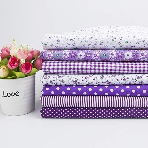 7Pcs 20" x 20" Cotton Fabric DIY Making Supplies Quilting Patchwork Fabric Fat Quarter Bundles DIY for Quilting Cotton Patchwork Cushions (Purple, 20" x 20")