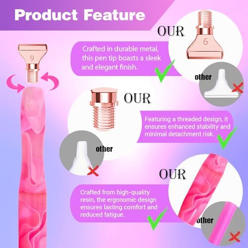 Huanlys Diamond Art Pens Tools Diamond Painting Accessories Kits with Screw Steel Rose Gold Metal Tip Nibs Placers Roller Tool Accessories (Pink Gold)