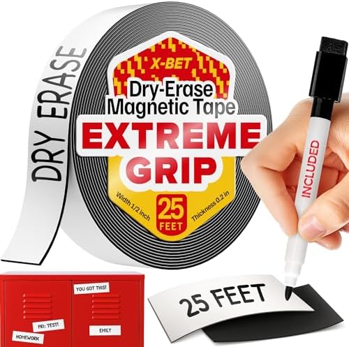 Dry Erase Magnetic Strips, Write-On, 1in x 25ft (2.5cm x 7.6m)