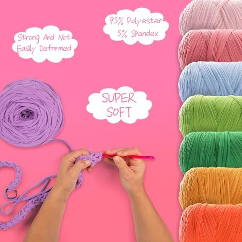 T-Shirt Yarn for Crochet - 400g/131 Yards Elastic Fabric Crochet Cloth - Denim Blue