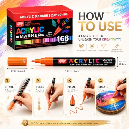 168 Colors Acrylic Paint Markers and ACRYLIAC PAINT PENS for Rock, Wood, Fabric, Glass, Canvas – Paint Marker and paint pens, acrylic Markers for Coloring Books & DIY Crafts
