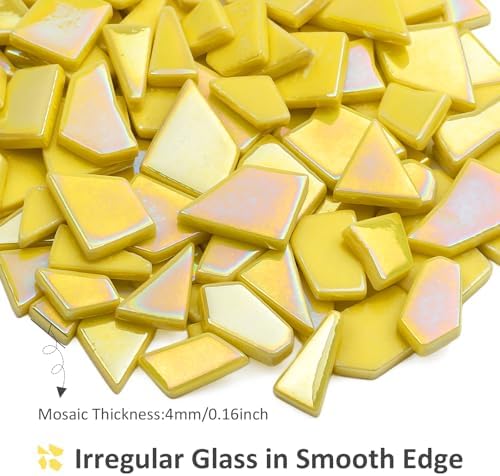 Youway Style Iridescent Glass Mosaic Tiles for Crafts Bulk,200g Yellow Broken Mosaic Glass Pieces for Garden Crafts Kits,DIY Mosaic Art Decor