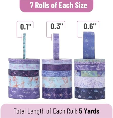 Mr. Pen- Washi Tape Set, 21 Rolls, Assorted Sizes, 5 Yards/Roll | Washi Tape for Scrapbook, Arts, Crafts, Journals and Planners, Tide & Bloom Design