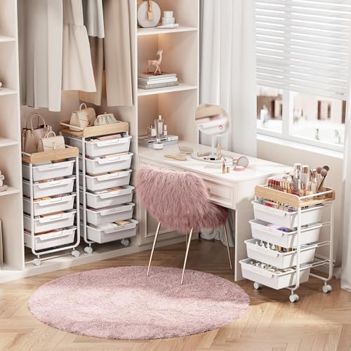 SYKIARIOL Rolling Cart with 5 Drawers,Art Craft Cart,White