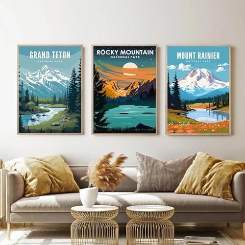 HOIYLDS 3 Pack Paint by Number for Adults Framed Canvas, National Park DIY Arts and Crafts for Adults Beginner with Wooden Easel, Paint Brushes, Acrylic Paint Set for Home Wall Decor, 9 * 12 Inch
