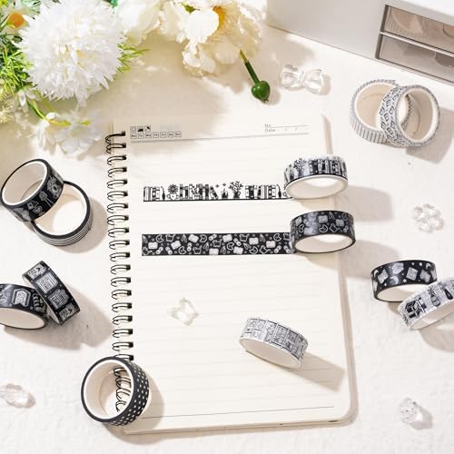 BkeeCten12 Rolls Black White Reading Book Library Theme Designs Washi Tape