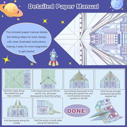 LEERYOUQU Kids Paper Airplane Kit, Creative Paper Airplane Book with 16 Classic Designs & 32 Planes Sheets, Origami Airplanes Kit for Kids Ages 8-12 +(New English Instructions)