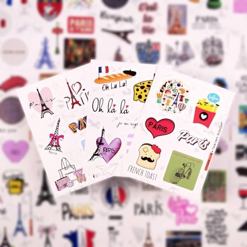 100Pcs Paris Sticker, French Stickers, Eiffel Tower Laptop Decals, Scrapbook & Water Bottles, Paris Party Supplies, Gifts for Women & Men