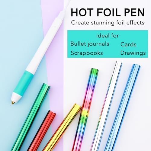 CYFUN DESIGN Hot Foil Roll & Hot Heated Foil Pens Set, Foil Quill Tool Freestyle Starter Kit, Includes 1 USB Heat Foil Pen and 6 PCS 5.9inch x 4.26feet Foil Rolls for Card Making Craft Stamping