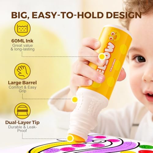 Jar Melo Washable Dot Markers for Toddlers, 12 Colors, Large 60ML