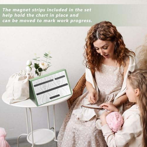 Flutesan 1 Pcs Knitting Pattern Holder, Fold up Cross Stitch Knitting Chart Keeper with Replacement Magnets, Magnetic Cross Stitch Accessories (Folded Size 6.1 x 9 Inch,Sage Green)