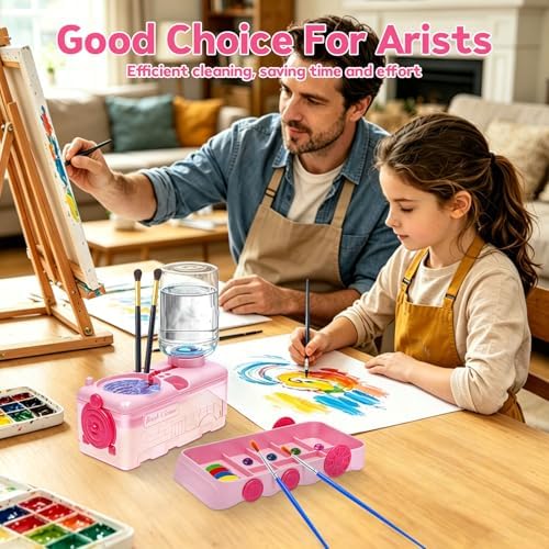 Paint Brush Cleaner with Water Circulation, Upgraded Abs Paintbrush Rinser with 9-Well Palette, 9 Brush Holders, Portable Leak-Proof Art Supplies Rinsing Station Washer for Beginners Artists