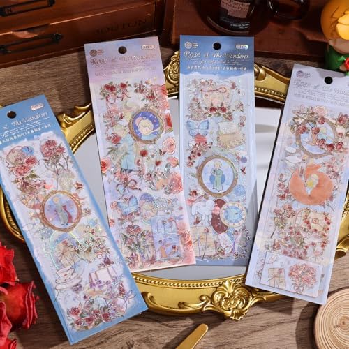 12 PCS Flowers Rose Themed Sticker, Decals for Scrapbook Supplies Bullet Junk Journal Bottles Planner Laptops DIY Scrapbooks Journals Phone Case Decoration Gifts Rewards