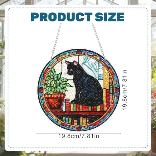 CRZMODE Black Cat Diamond Art Hanging Kit for Adults, Cat Pendant Diamonds Painting Art Kit, Special Crystal Diamond Art Painting Pendant Ornament, Craft Gift for Women Home Window Decor