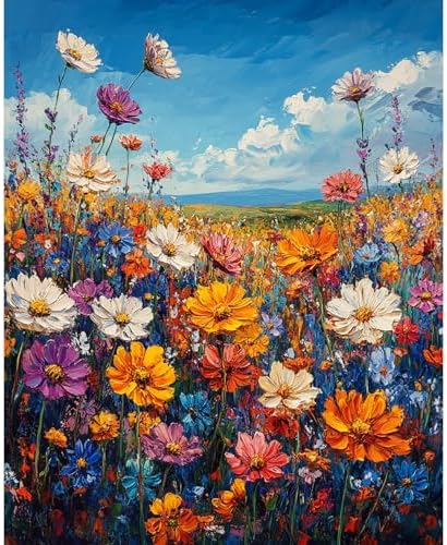 Flowers Paint by Numbers Kit for Adults Beginner Floral Oil Painting Kit Adult Paint by Number Kits on Canvas Wildflower DIY Painting for Beginners Art by Numbers for Gifts Home Wall Decor 16x20 Inch