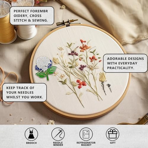 Magnetic Needle Minder Magnet Embroidery Accessories and Supplies Embroidery Needle Holder Cross Stitch Holder Needlework Supplies (White Hydrangea)
