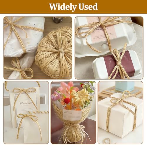 218 Yards Raffia Ribbon, Light Brown Raffia Yarn,Packing Paper String for Gift Wrapping, Christmas Crafts and DIY Decoration