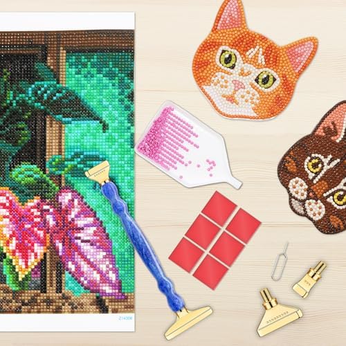 Diamond Painting Pen Kit - 7 Metal Tip Diamond Art Tools, 5D Diamond Painting Accessories for Adults Beginners, Resin Pen with Straight/Bent/Flat/Roller Nibs, Tray & Clay