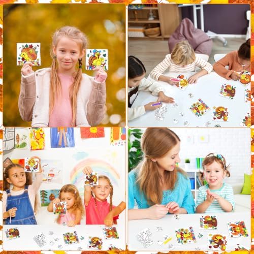 24Set Fall Thanksgiving Crafts for Kids Toddlers Adults, Thanksgiving Art Craft DIY Kit Blank Puzzle Pumpkin Turkey, Autumn Classroom Activities for Party Favors Gift Coloring Games Toys Supplies Bulk
