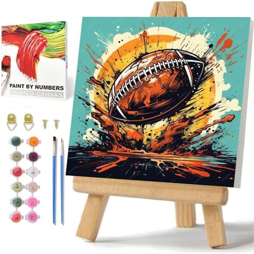 hkejoi Football Paint by Numbers Kit for Kids, Football Paint by Number for Kids Framed and Easel, Painting by Numbers, Easy DIY Crafts for Gift Home Wall Decor 8x8 in