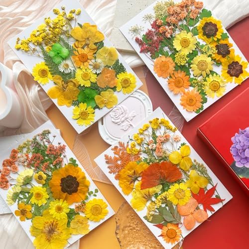 MIKIYA 88Pcs Yellow Pressed Dried Flowers for Resin Molds, Real Natural Bulk Dry Floral Leaves for DIY Art Crafts, Epoxy Jewelry, Candle, Soap Making, Nails Decors