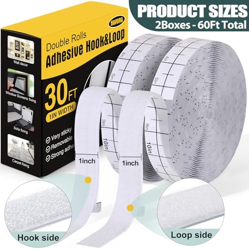 Navona 2 Boxes Heavy Duty Hook and Loop Strips with Adhesive, 60Ft x 1 Inch