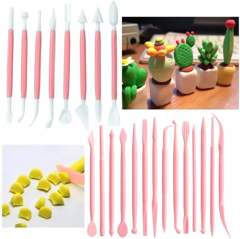 22 PCS Clay Sculpting Tools Set, Pink Air Dry Clay Tools & Polymer Clay Tools Kit, Double-Ended Plastic Modeling Tools for Pottery, Polymer Clay, Air Dry Clay & DIY Crafting for Adult