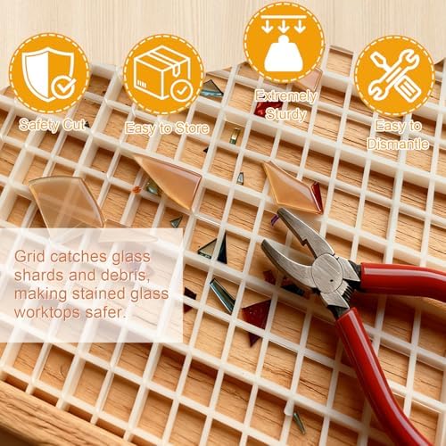 Stained Glass Cutting Mat, 12"x12" Stain Glass Tools and Supplies, Large Cutting Board for Crafting, Includes Cutter, Brush, Ruler, Tweezers, Pliers