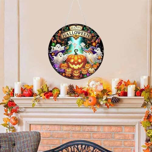 RYMILIE Halloween Diamond Art Kits for Adults Ghost Pumpkin 8x8inch