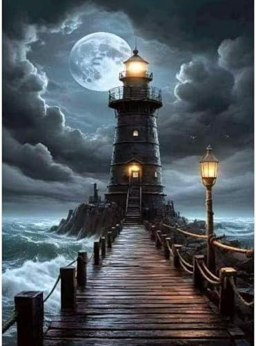 AOSGEDY Paint by Numbers for Adults Beginner, Lighthouse Adult Paint by Number Kits on Canvas, DIY Acrylic Oil Easy Painting by Numbers Kits for Home Wall Decor 16X20 Inch (Without Frame)