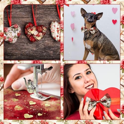 HunnmingRe 20 Pcs 10''x10'' Vintage Valentines Quilting Fabric Square Bundle Love Heart Precuts Quiltted Fabric Red and Pink Rose Printed Patchwork Supplies for DIY Material Sewing Craft Strips