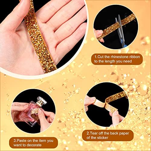 Xinnun 5 Rolls Rhinestone Ribbon,Gold,0.59 Inch,Basic Style