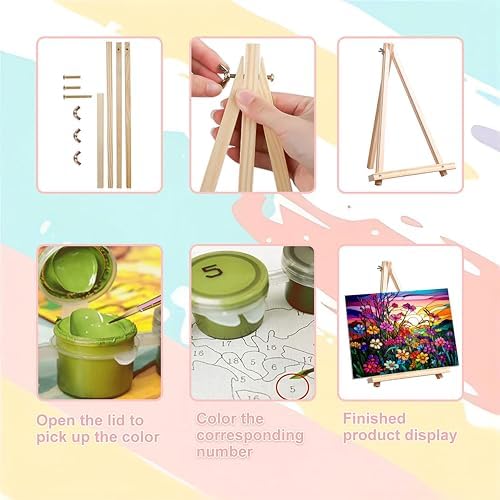 Flower Paint by Numbers for Adults with Framed Canvas - with Wooden Easel