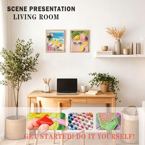 XUNLURY Summer Lemon Cocktail Diamond Art Kits 2 Pcs, Amalfi Coast Lemon Coastal Beach Diamond Painting Kits for Adults Beginners, Full Drill Diamonds Dots for Home Decor, 9.8x11.8 Inch