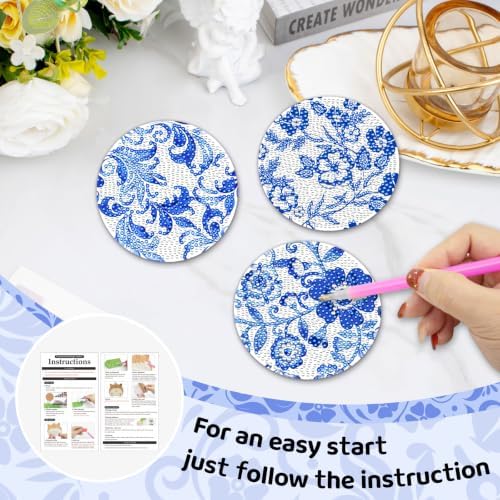 Diamond Art Coasters Kit with Holder, Diamond Painting Kits for Adults