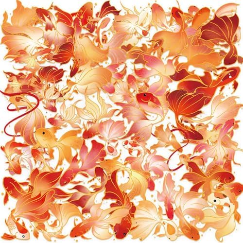 50 Pcs Gold Foil Koi Fish Stickers Waterproof for Water Bottles