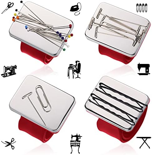WILLBOND Magnetic Wrist Sewing Pincushion with 100 Pcs 1.5" Pins,Red