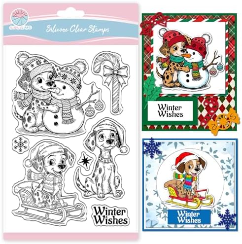 GLOBLELAND Christmas Dog and Snowman Clear Stamps for Cards Making and Journaling Dalmatian Spotty Dog Transparent Stamp Snowman Silicone Stamps for DIY Scrapbooking Embossing Photo Album Decor