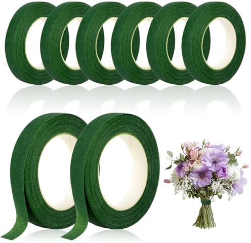 8 Rolls Floral Tape 1/2inch Flower Tape, Green Floral Tape | 30 Yards Florist Tape for Bouquet Stem Wrapping, Floral Crafts, Wedding Bouquet and Fresh Flowers